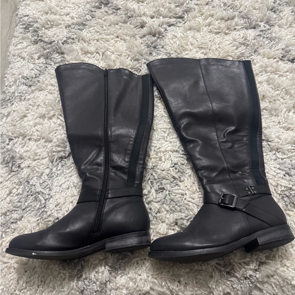 Black Faux Leather Wide Calf Knee-High Boots - Picture 1 of 3